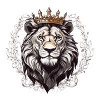 Lion head with crown in transparent background png