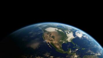 un imagen de el tierra desde espacio con el Dom brillante en él. ai generado foto