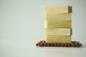 natural soap bar on table photo