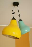 colorful ceiling lamp hanging in a room , photo