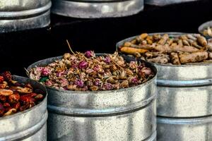 Containers of herbs and spices photo