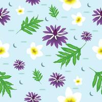 Seamless pattern with spring floral bluish. Elegant decoration for any kind of a design. Fabric, Textile, wrap paper print with colorful abstract flowers and leaf vector
