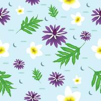 Seamless pattern with spring floral bluish. Elegant decoration for any kind of a design. Fabric, Textile, wrap paper print with colorful abstract flowers and leaf vector