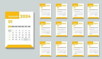 2024 calendar design, 12 months a4 wall calendar  template. vector