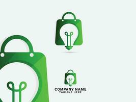 Bulb shop logo. Colorful bulb logo design. Power saving bulb. Shopping bag. Electricity. Business. light. Volt. Energy. Blue. Premium. Green vector