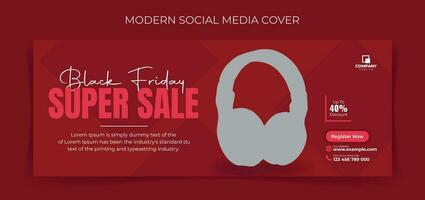 Black Friday Super Sale Social Media Cover or Web Banner Design. vector