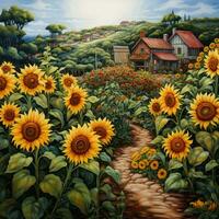 sunflowers with garden photo