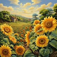 sunflowers with garden photo