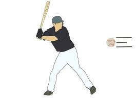 Vector illustration of a bat player trying to hit a ball rushing towards him. Sports -themed graphic display.