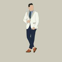 Vector of a male model wearing a white tuxedo.