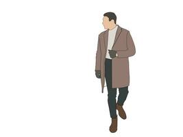 The vector of a man wearing a jacket coat is looking at the writing.