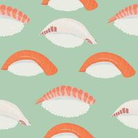 Nigiri sushi with salmon and shrimp seamless vector pattern