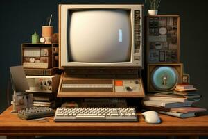 Vintage personal computer on desktop. Generative AI photo