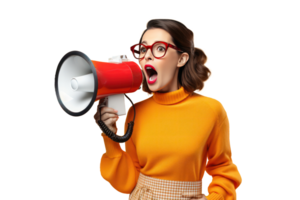 A Chic Brunette Lady Shouting into a Loudspeaker png