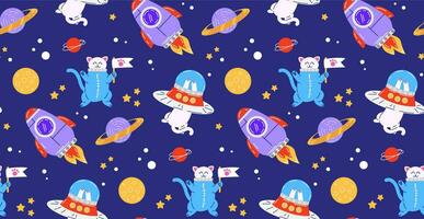 Colorful seamless pattern with pets. Vector background with cute cats in space. Childish abstract print. Pet pattern. Isolated background.