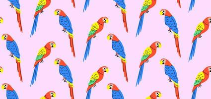 Colorful pattern with parrots in flat style. Vector seamless background with cute parrot characters.