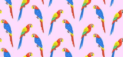 Colorful pattern with parrots in flat style. Vector seamless background with cute parrot characters.