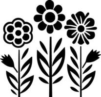 Flowers - Black and White Isolated Icon - Vector illustration