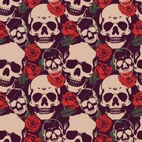 Skulls and red roses seamless stylized pattern. vector