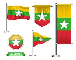 vector conjunto de el nacional bandera de myanmar en varios creativo diseños