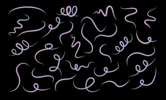 Set of light neon lines in the form of swirl and spirals. Vector illustration.