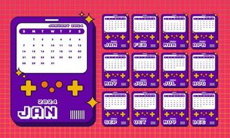 2024 calendar with retro style vector