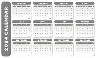 2024 calendar with black and white color vector