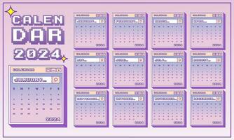 2024 calendar design with 90s style template vector