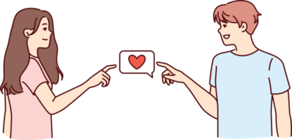 Boyfriend and girlfriend experience love and surge of romantic mood and point to heart icon together png