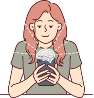 Woman with mobile phone uses artificial intelligence apps to schedule or complete professional tasks png