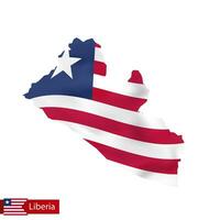 Liberia mapa con ondulación bandera de país. vector