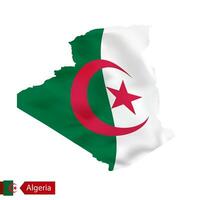 Argelia mapa con ondulación bandera de país. vector