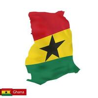 Ghana map with waving flag of country. vector