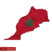 Morocco map with waving flag of Morocco. vector