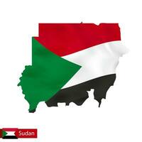 Sudan map with waving flag of country. vector