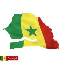 Senegal map with waving flag of country. vector