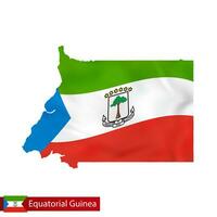 Equatorial Guinea map with waving flag of country. vector