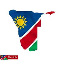 Namibia mapa con ondulación bandera de país. vector