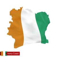 Ivory Coast map with waving flag of country. vector