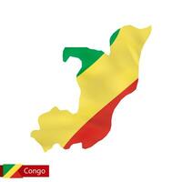 Congo map with waving flag of country. vector