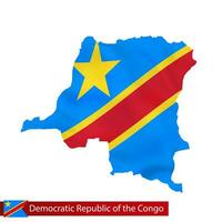 DR Congo map with waving flag of country. vector