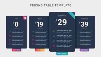 Comparison of business product package price list vector