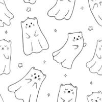 Halloween seamless pattern with cute ghost cats. Halloween illustration. Background for wrapping paper, greeting cards and seasonal designs. vector