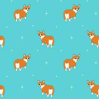 Seamless pattern of cute corgi and stars. Cartoon design animal character flat vector style. Baby texture for fabric, wrapping, textile, wallpaper, clothing. Cute butt corgi