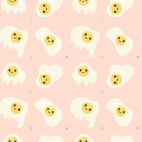 Cute fried eggs seamless background repeating pattern.Vector background for kids, design, wrapping paper,  posters, wallpaper. vector