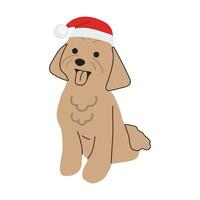 Christmas Poodle in hand drawn style. Merry Christmas illustration of cute pet with accessory. Flat vector illustration isolated on white background