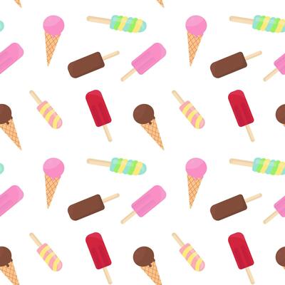 Ice cream seamless pattern. Delicious sweet desserts. Ice lolly. Abstract summer texture. Design for fabric, wallpaper, textile and decor.