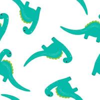 Vector seamless childish pattern with colorful dinosaurs. Baby background for nursery, wrapping paper, fabric, textile. Funny little diplodocus.