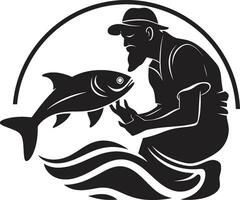 pescador logo con lago antecedentes un símbolo de paz y tranquilidad pescador logo con río antecedentes un símbolo de fluir y cambio vector