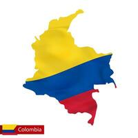 Colombia map with waving flag of country. vector